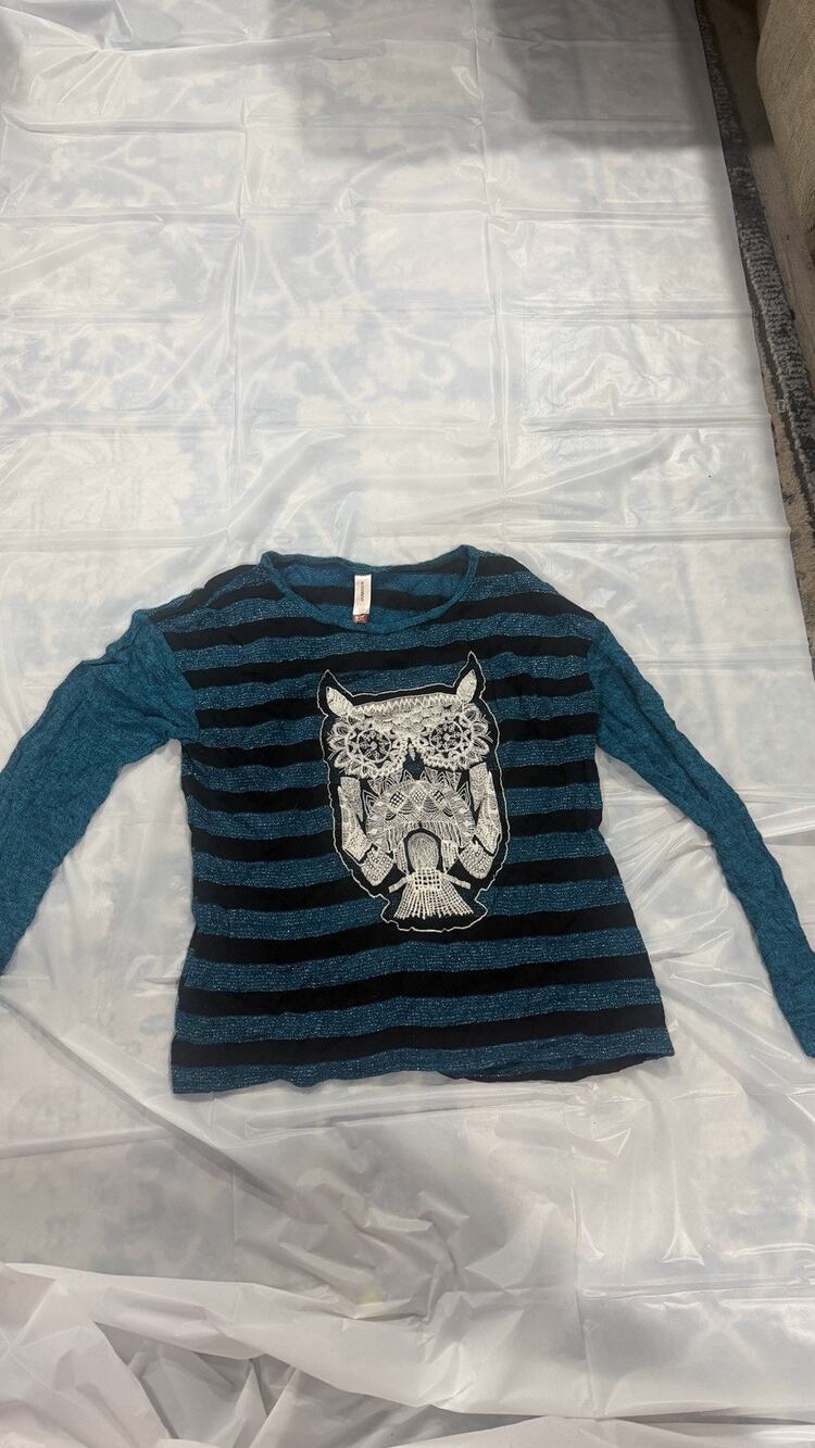 Vintage No Boundaries Women's XL Striped White Lace Owl Print Long sleeve Top